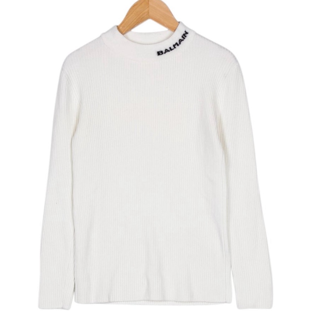 Balmain Girls White Ribbed Sweater